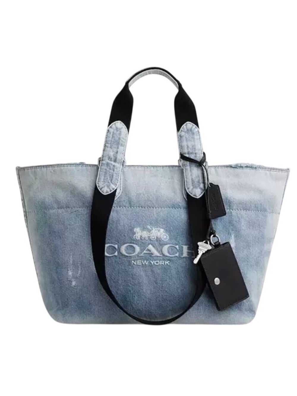 Coach NWT Tour Tote in Loved Denim with Black Straps, Charms and Key